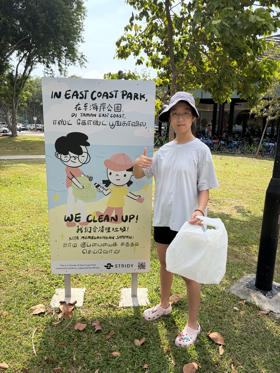 Student participating in a clean-up at East Coast Park